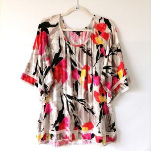 Style & Co Womens Multicolor Raglan Sleeve Round Neck Floral Tunic Blouse Size L